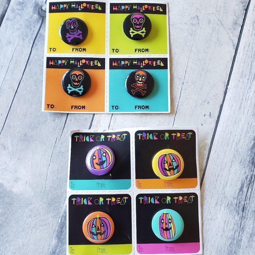 (Set of 8) Halloween Pins - Pumpkin Face and Skull